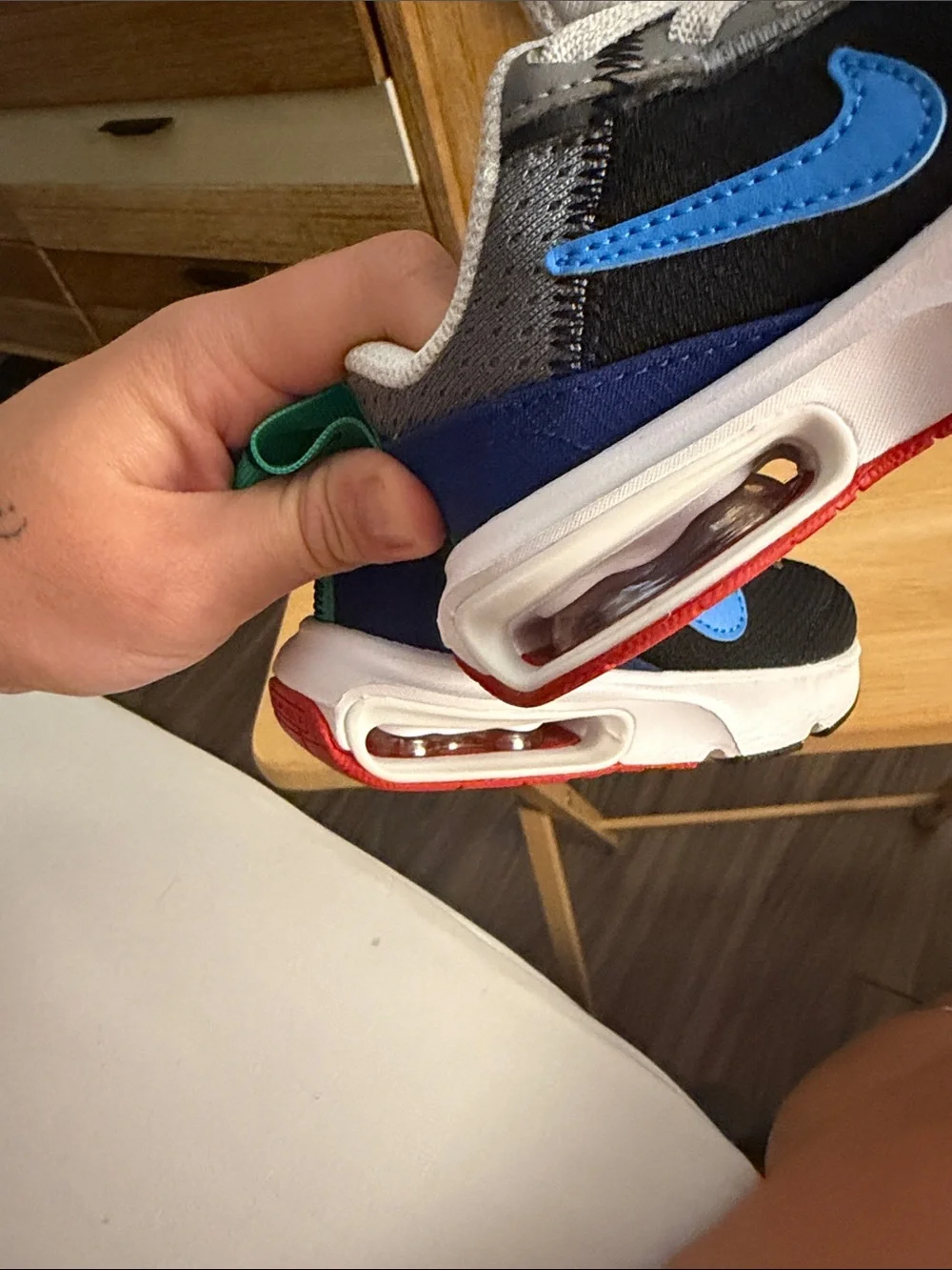Nike Kids Black, Gray and Blue Sneakers with Teal Pull Tabs